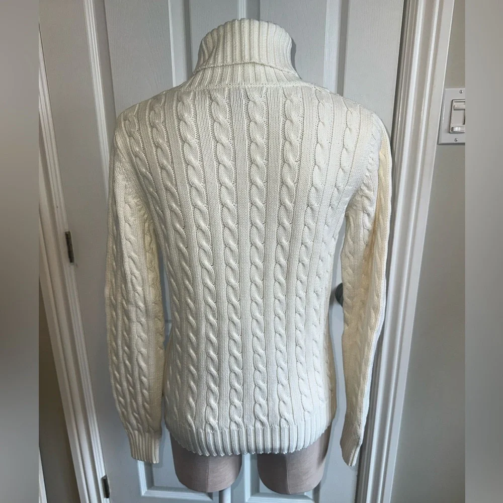 Tommy Hilfiger White Cable Knit Turtleneck Sweater - Picture 3 of 5